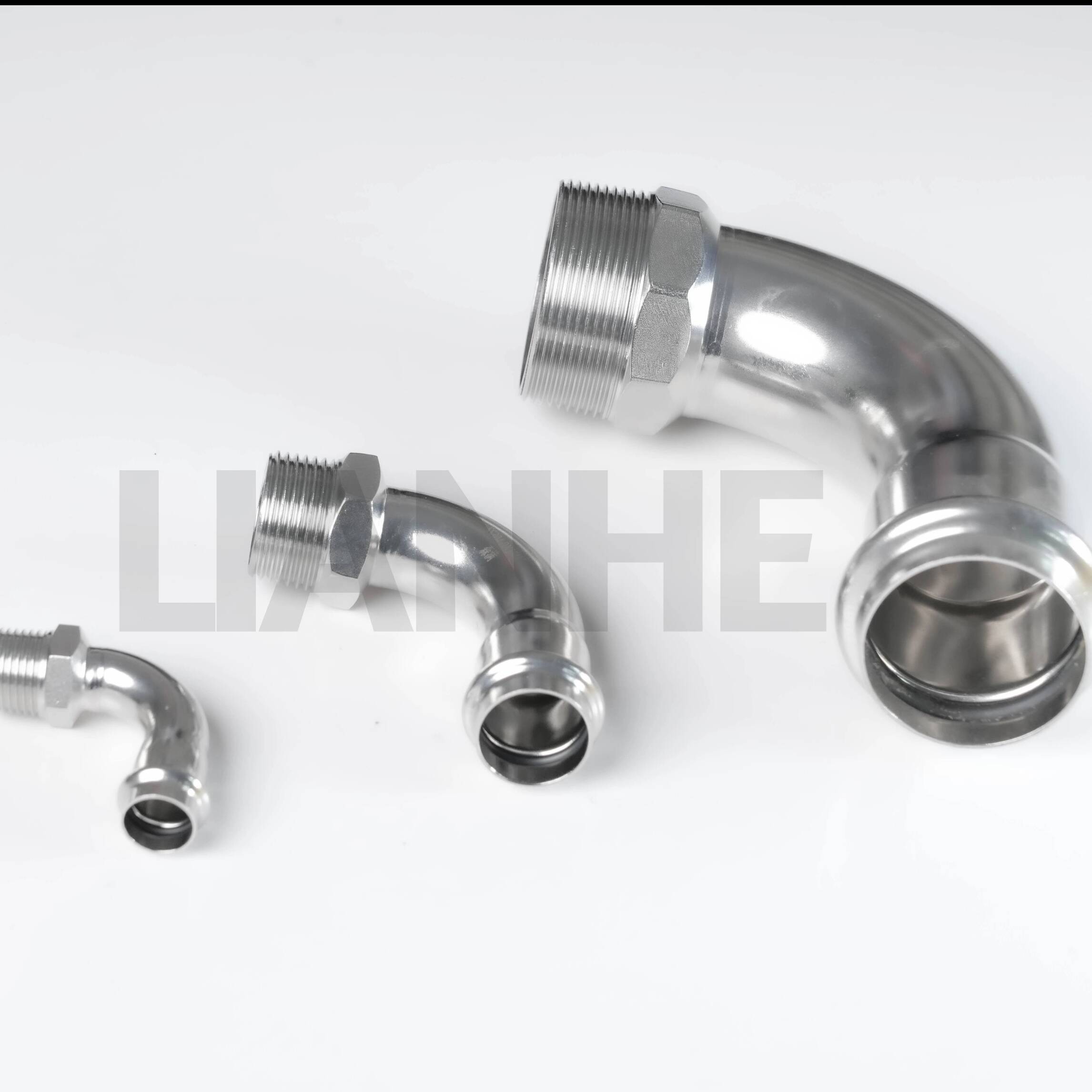 Stainless Steel Male Thread Press 90DEG Elbow S Type